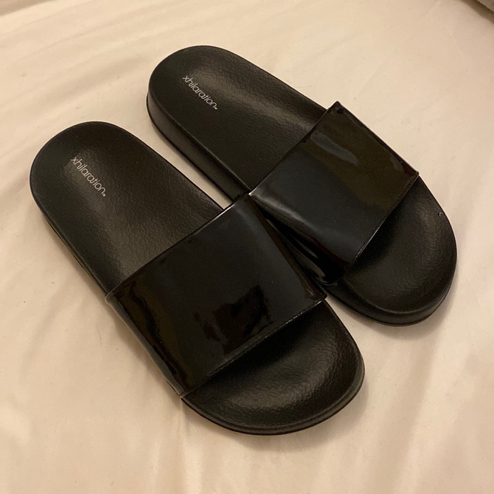 black slide sandals